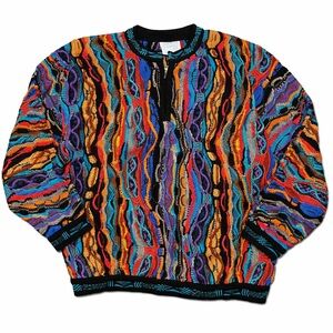 Vintage Coogi 3D Knit Mercerized Cotton Sweater Zip Australia 1980s Colourful